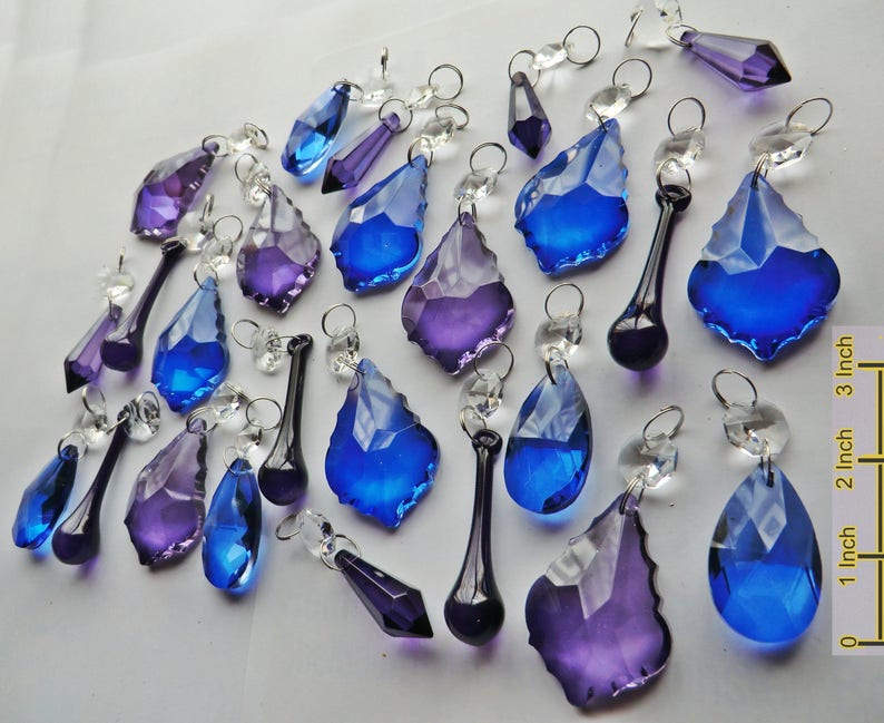 25 Gothic Purple & Blue Chandelier Drops Glass Crystals Droplets Beads Vintage Christmas Tree Wedding Decorations Prisms Retro Light Parts image 4