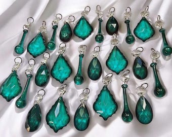 24 Chandelier Drops Glass Crystals Vintage Peacock Beads Prisms Parts Christmas Tree Wedding Wishing Ornaments Decorations Light Lamp Crafts