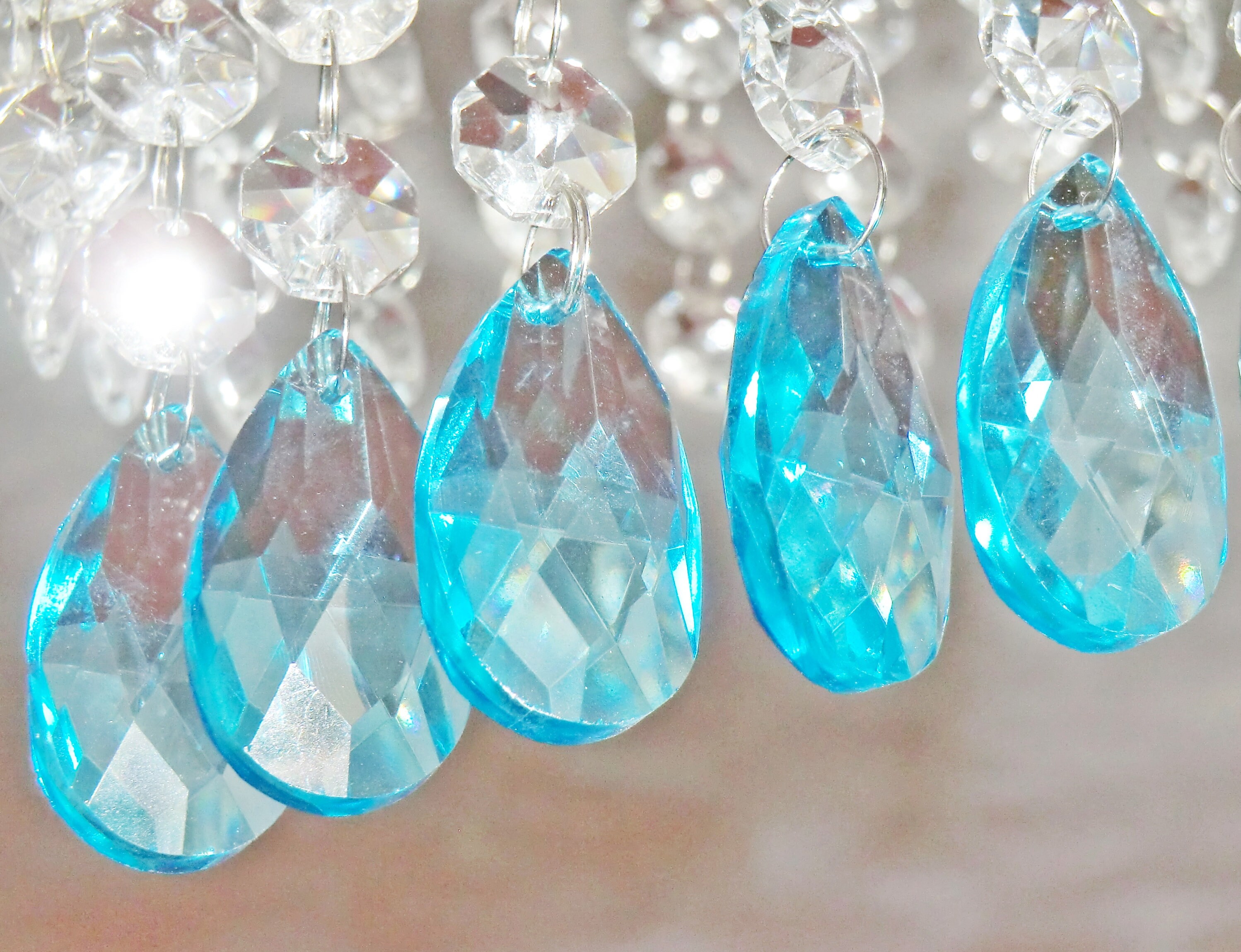 Aqua Light Teal Chandelier Drops Glass Crystals Droplets Oval Beads Vintage Antique Deco Christmas Wishing Tree Wedding Decorations Rainbow