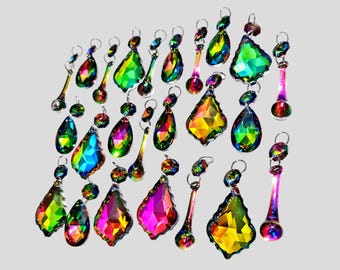 12 or 24 Vitrail Vintage Colour AB Chandelier Drops Glass Crystals Droplets Beads Christmas Tree Wedding Decorations Gothic Light Lamp Parts