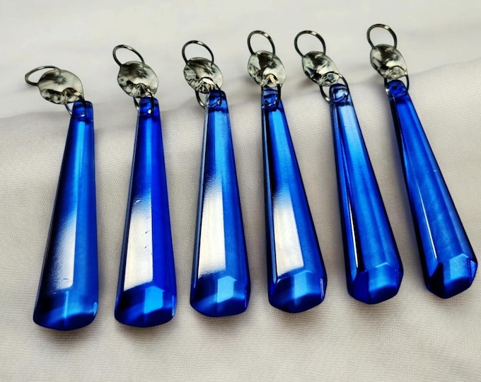 Cobalt Blue Chandelier Drops Glass Crystals Droplets Icicle Beads Art Deco Christmas Tree Wedding Decorations Crafts Lamp Spare Light Parts