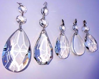 Choice of 5 Designs Teardrop Oval Chandelier Beads Crystals 1.5 to 3" Cut Glass Prism Wedding Christmas Crafts Light Parts Droplets Vintage