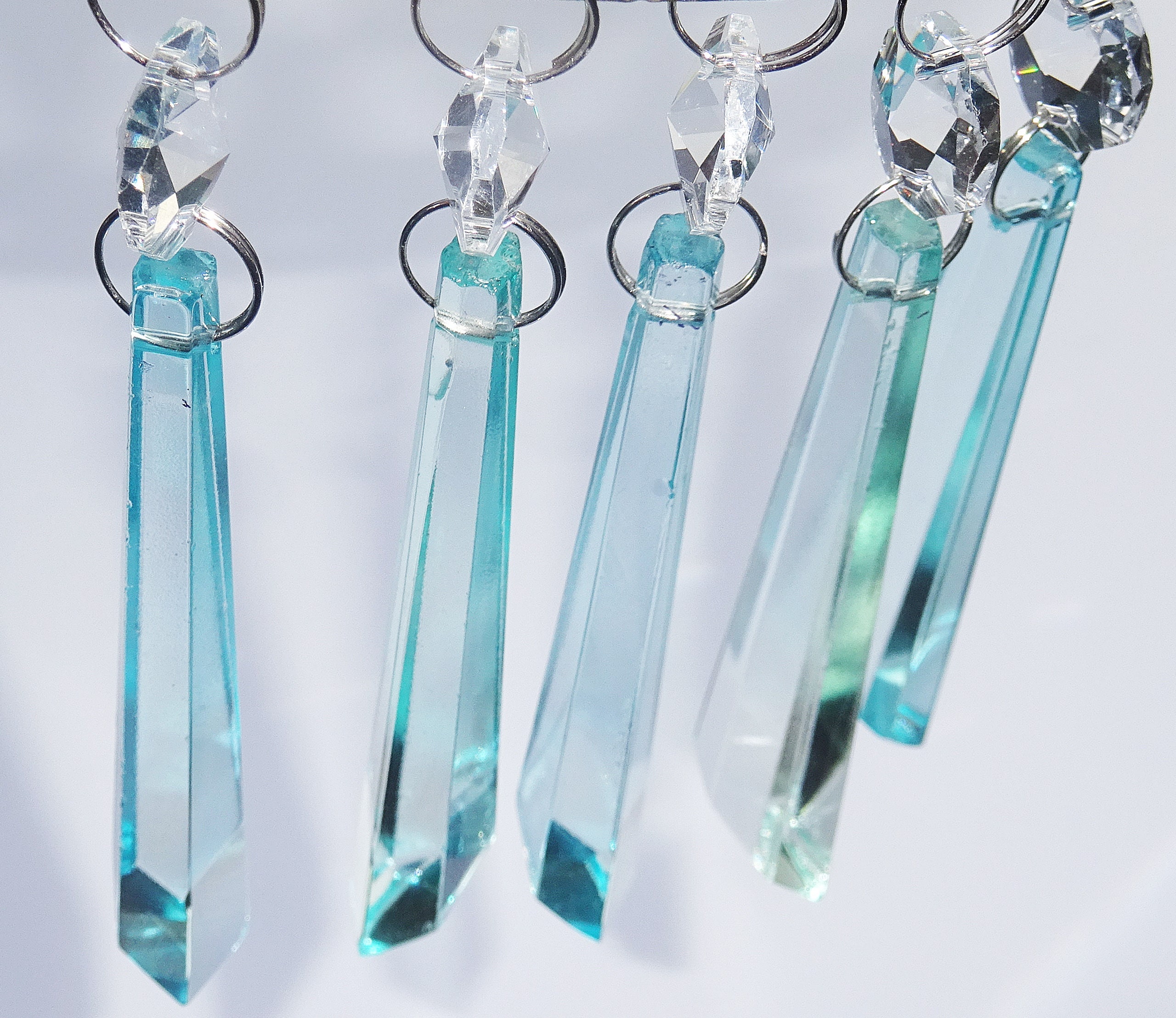 CHANDELIER AQUA TEAL ART DECO AQUA LIGHT DROPLETS PARTS CRYSTALS CUT GLASS DROPS