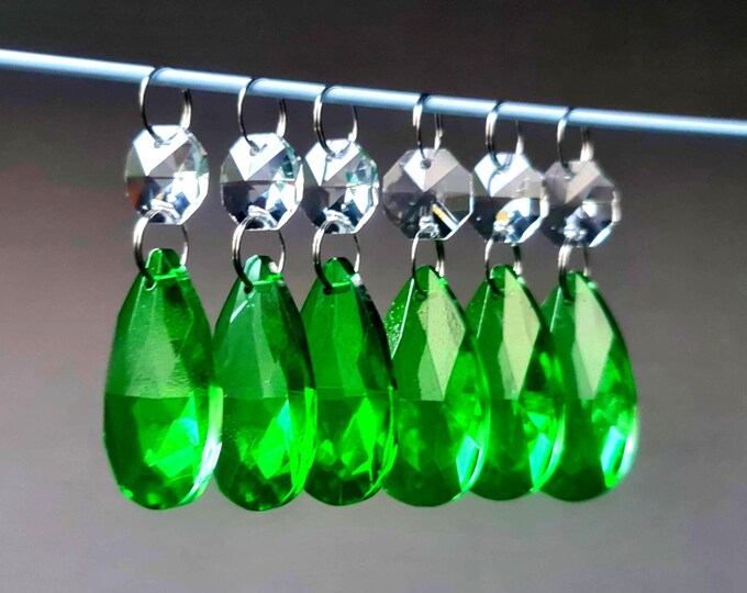Emerald Green Chandelier Drops Glass Crystals  Droplets Oval Beads Christmas Tree Wedding Craft Light Lamp Spare Lighting Antique Parts