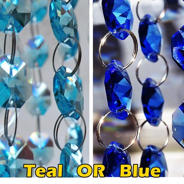 14mm Turquoise Teal OR Blue Octagon Chandelier Drops Glass Light Parts Crystals Droplets Beads Christmas Tree Wedding Decorations Garland