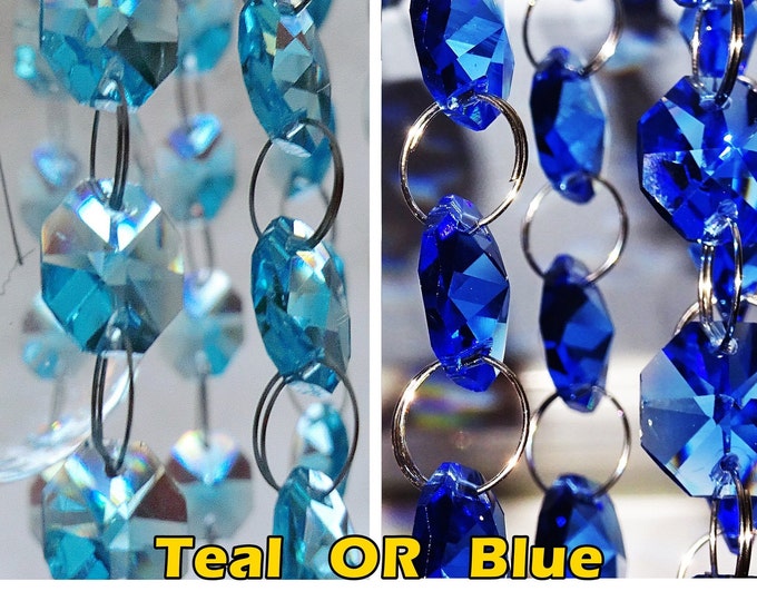 14mm Turquoise Teal OR Blue Octagon Chandelier Drops Glass Light Parts Crystals Droplets Beads Christmas Tree Wedding Decorations Garland