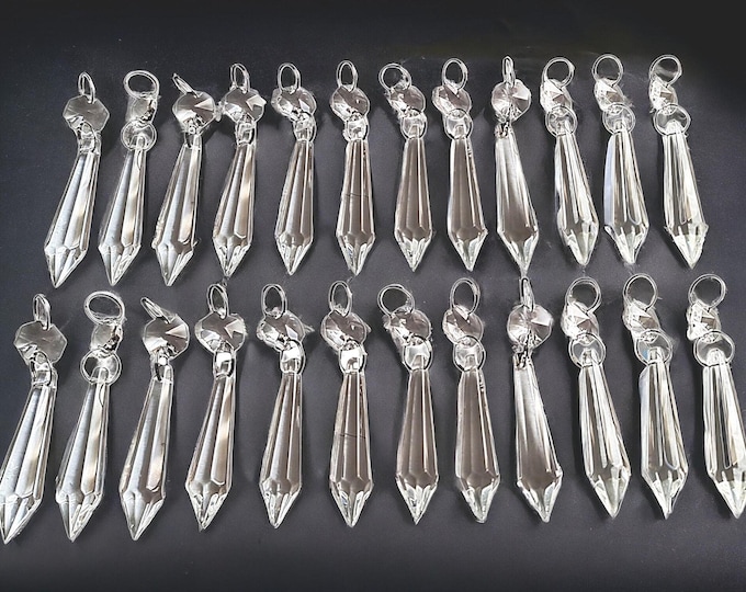 Chandelier Torpedo Icicle 50mm 2" Glass Crystals Sun Catcher Beads Christmas Tree Vintage Retro Wedding Decoration Light Crafts Lamp Parts