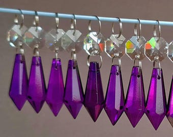 5 Purple Chandelier Drops Glass Crystals Droplets Torpedo Beads Feng Shui Vintage Christmas Tree Wedding Decorations Crafts Light Parts Chic