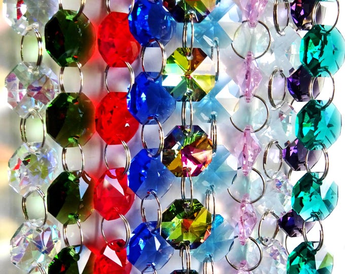 14mm Octagons in 9 Colours Chandelier Drops Glass Crystals Droplets Beads Christmas Wedding Wishing Tree Decorations Garlands Prisms Crafts