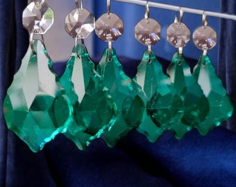 Retro Peacock Antique Green Hanging Sun Catchers Chandelier Cut Glass Crystals Droplets Leaf Beads Prisms Christmas Tree Wedding Decorations