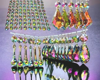 Choice of 4 Shapes Rainbow Vitrail Chandelier Glass Light Crystals Droplets Beads Christmas Tree Light Lamp Spare Iridescent Parts Prisms
