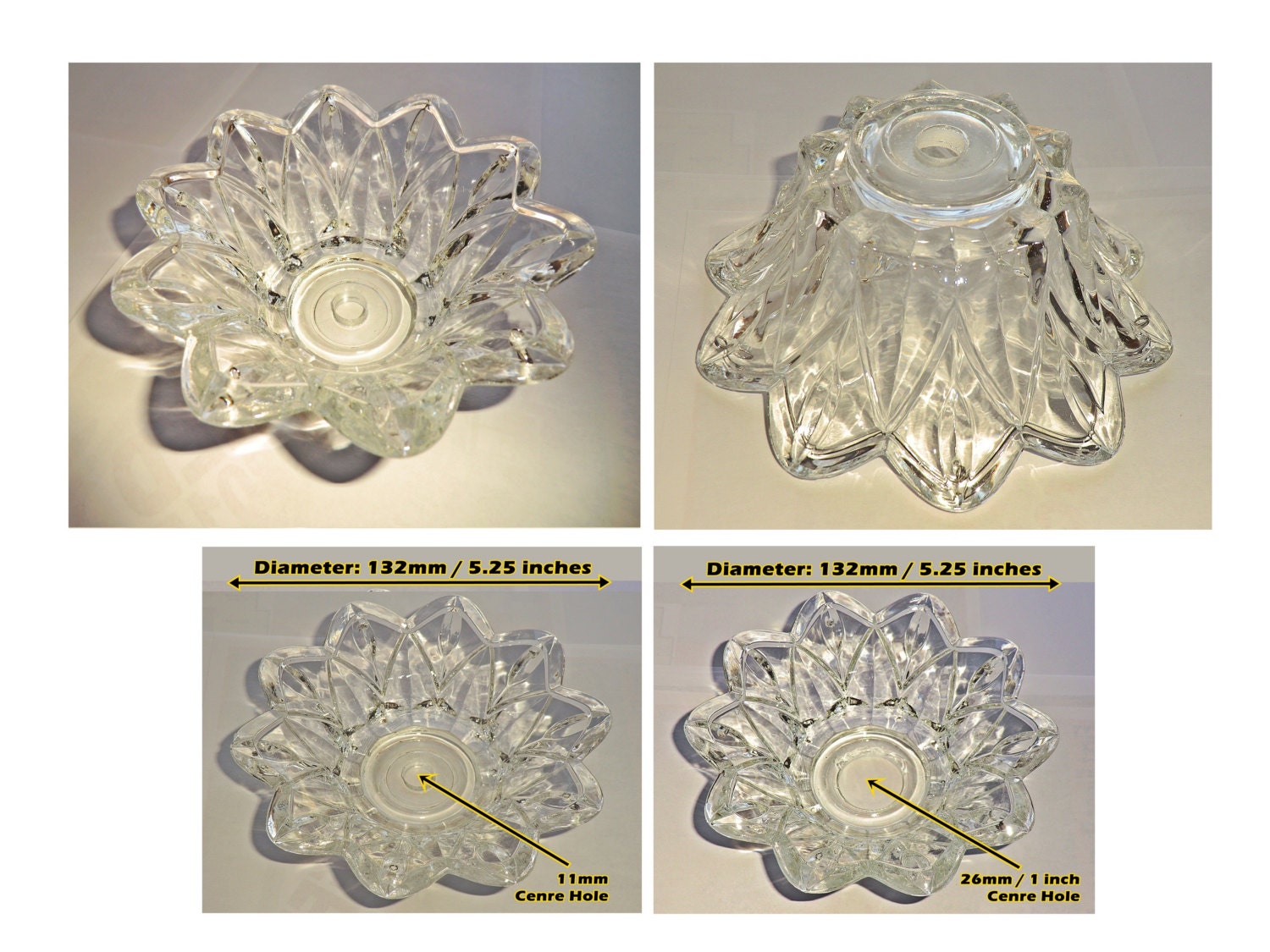 Chandelier Bobeche Deep Bowl Drip Tray Thick Cut Glass Light Pan Cup Chandelier Bobeche Deep Bowl Drip Tray Thick Cut Glass Light Pan Cup Scallop Edge 132mm 5 25 Inch Retro Vintage Antique Style Hoops Bn