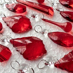 Set 6 12 24 Claret Red Chandelier Droppar Glaskristaller Droppar Pärlor Vintage Julgran Bröllopsdekorationer Ljuspyssel Delar Prismor