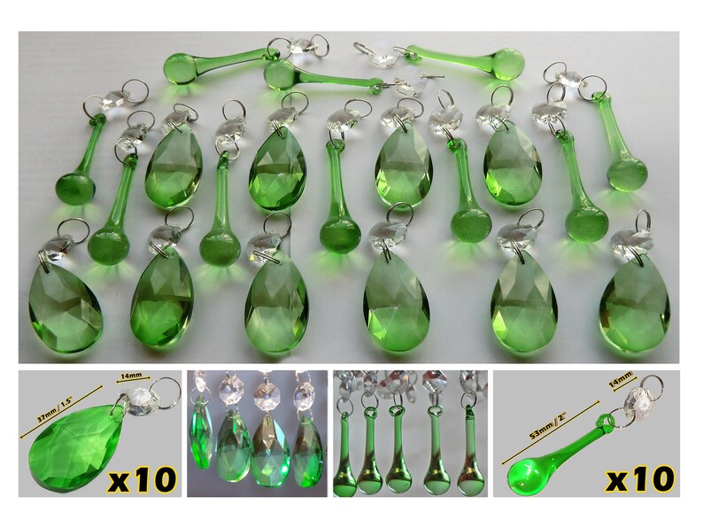 20 Emerald Green Chandelier Drops Glass Crystals Droplets Chic Etsy
