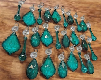 24 Peacock Chandelier Glass Crystals Vintage Green Set Beads Prisms Light Lamp Parts Christmas Tree Wedding Decorations Crafts Sun Catchers