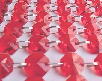 14mm Red Octagon Chandelier Drops Light Crafts Parts Glass Crystals Droplets Beads Christmas Tree Wedding Decorations Garland Prisms Vintage