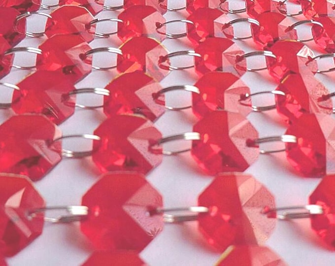 14mm Red Octagon Chandelier Drops Light Crafts Parts Glass Crystals Droplets Beads Christmas Tree Wedding Decorations Garland Prisms Vintage