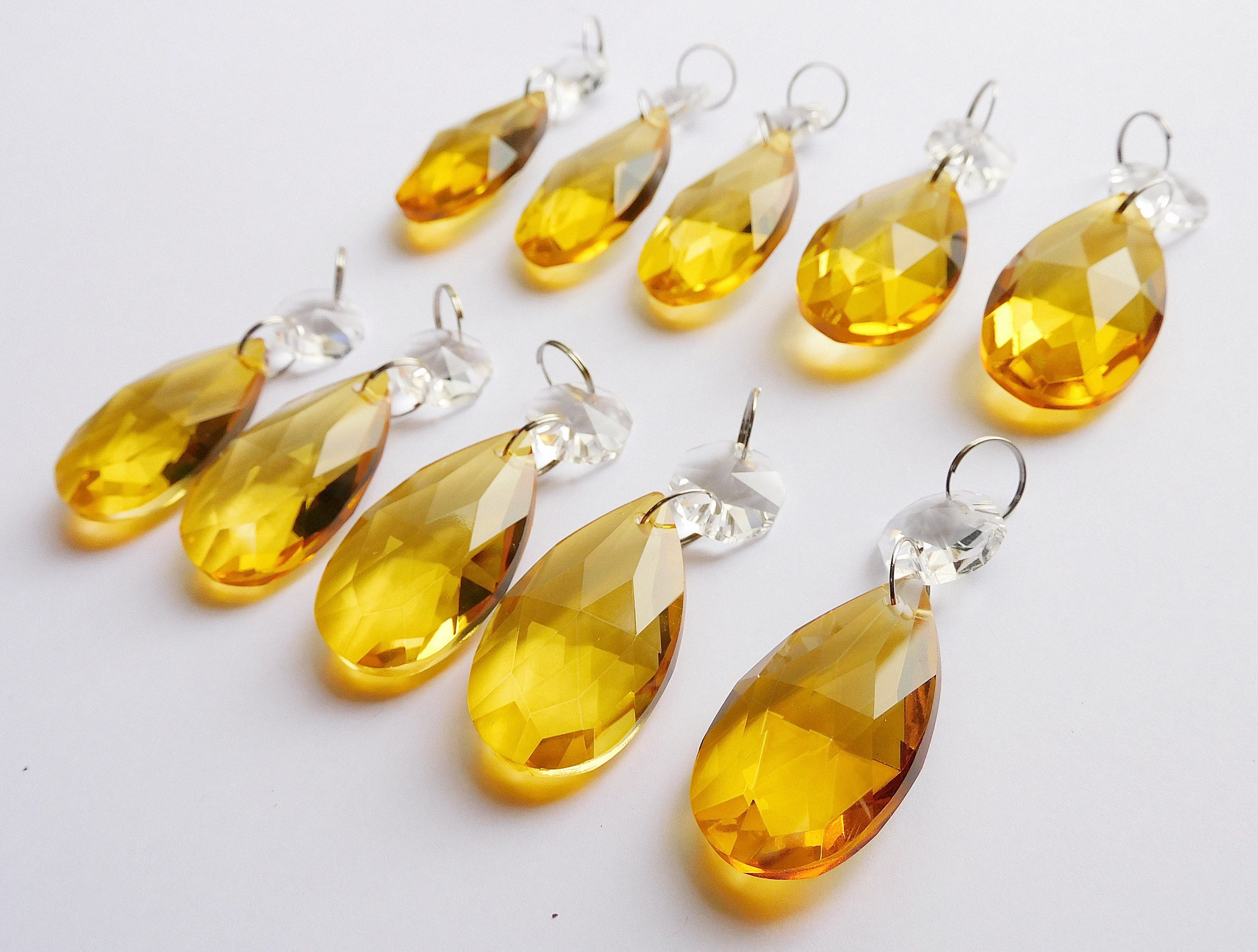 Chandelier Drops Glass Crystals Orange Droplets Beads Prisms Vintage