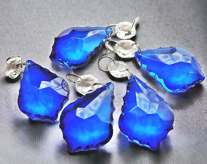 Cobalt Blue Chandelier Drops Glass Crystals Droplets Prism 2" Leaf Vintage Christmas Tree Wedding Decorations Beads Sun Catchers Lamp Parts