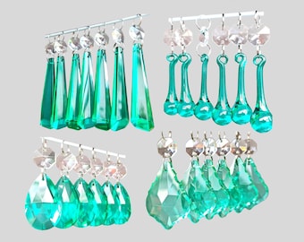 Turquoise Green Chandelier Crystals Lamp Light Parts Aqua Marine Drops Glass Prisms Droplets Beads Christmas Tree Baubles Wedding Spare Chic