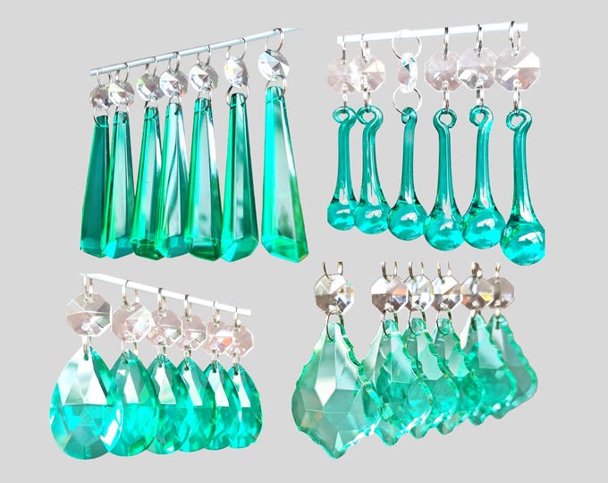 Turquoise Green Chandelier Crystals Lamp Light Parts Aqua Marine Drops Glass Prisms Droplets Beads Christmas Tree Baubles Wedding Spare Chic
