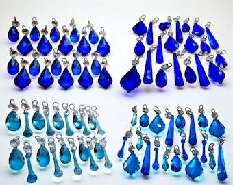 Choice of 4 Sets of 20 Piece Teal Blue Aqua Chandelier Drops Glass Crystals Droplets Vintage Christmas Tree Wedding Decorations Light Prisms