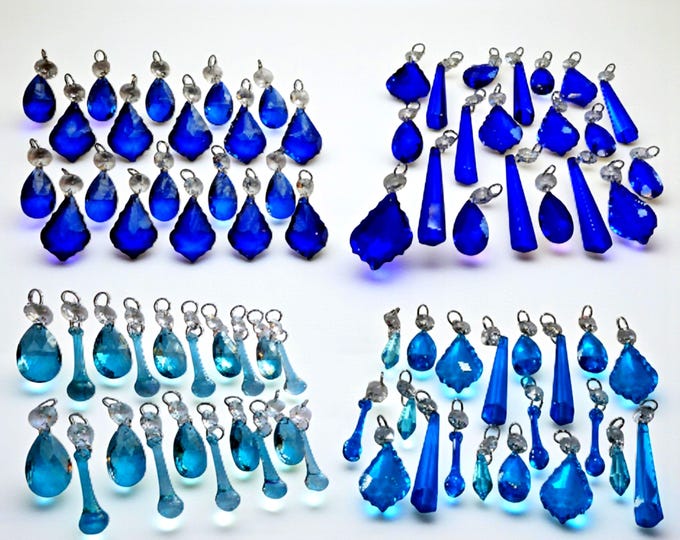 Choice of 4 Sets of 20 Piece Teal Blue Aqua Chandelier Drops Glass Crystals Droplets Vintage Christmas Tree Wedding Decorations Light Prisms