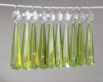 Sage Antique Green Chandelier Drops 3" Blunt Icicles Glass Crystals Droplets Beads Prisms Christmas Tree Wedding Decorations Sun Catchers
