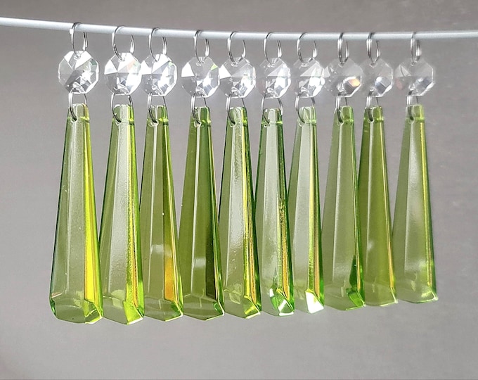 Sage Antique Green Chandelier Drops 3" Blunt Icicles Glass Crystals Droplets Beads Prisms Christmas Tree Wedding Decorations Sun Catchers