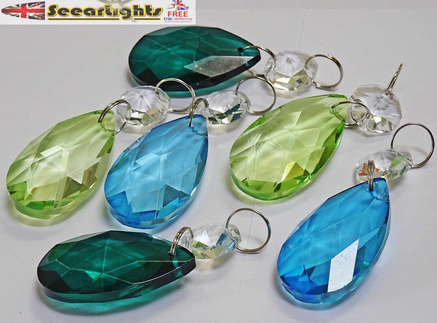 6 Chandelier Drops Glass Crystals Droplets Prisms Oval Beads Vintage 6 Chandelier Drops Glass Crystals Droplets Prisms Oval Beads Vintage Tree Wedding Crafts Decorations Green Sage Teal Colors Retro