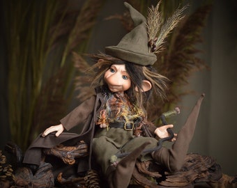 Forester elf doll, poseable, handmade porcelain dolls, decor for home VENCEL is a great hunter elf - funny boy for room decoration
