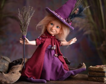 Witch porcelain doll, handmade doll -  LIALINA soothsayer little witch - decorative witch for your kitchen