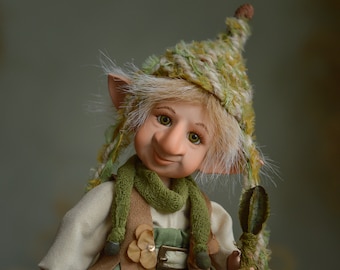 BJD doll boy, elf figurine, handmade porcelain dolls, TIVADAR is the gamekeeper elf, Forest Home Decor