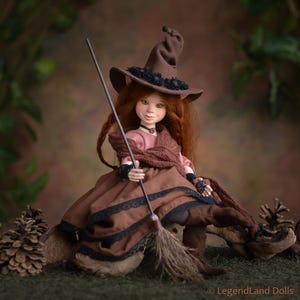 Lukrécia: Handmade Porcelain Witch BJD Art Doll, 12&quot;, unique lady with broom