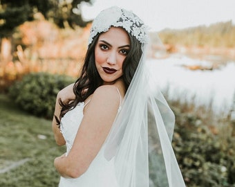 Ivory Bridal Veil, Cathedral Veil, Juliet Cap Veil, Elegant Veil, Lace Veil,  Cap Veil, Boho Veil