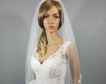 White Bridal Veil, Waltz Length Veil, Lace Bridal Veil, Boho Veil, White Wedding Veil, Crystal Veil
