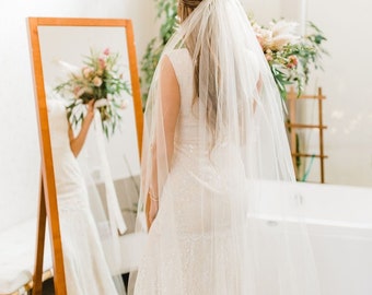 Ivory Wedding Veil, Chapel Bridal Veil, Plain Bridal Veil, Long Veil, Classic Bridal Veil, White Wedding Veil