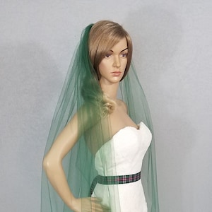 Green Bridal Veil, Emerald Wedding Veil, Long Bridal Veil, Green Plain Veil, Green Long Veil, Scottish Wedding
