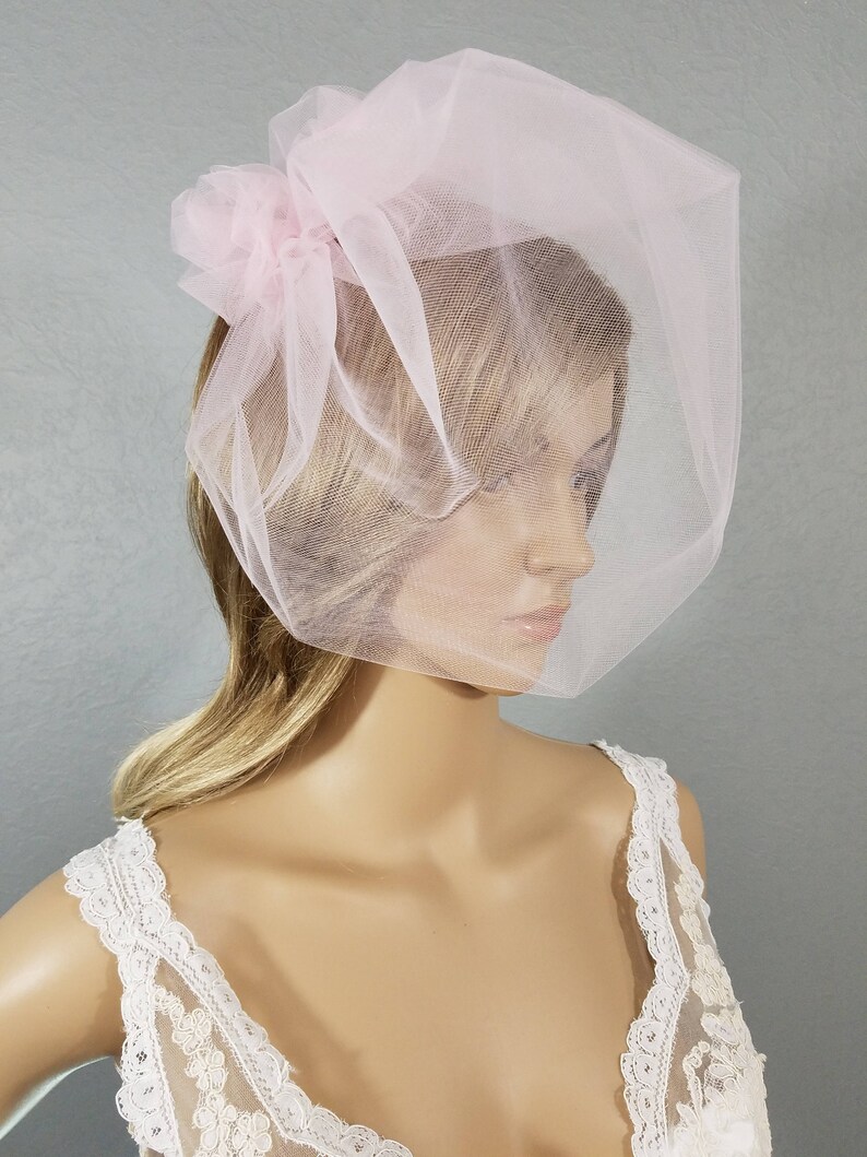 Blush Pink Birdcage Bridal Cage Veil Pink Veil Two Tulle Etsy