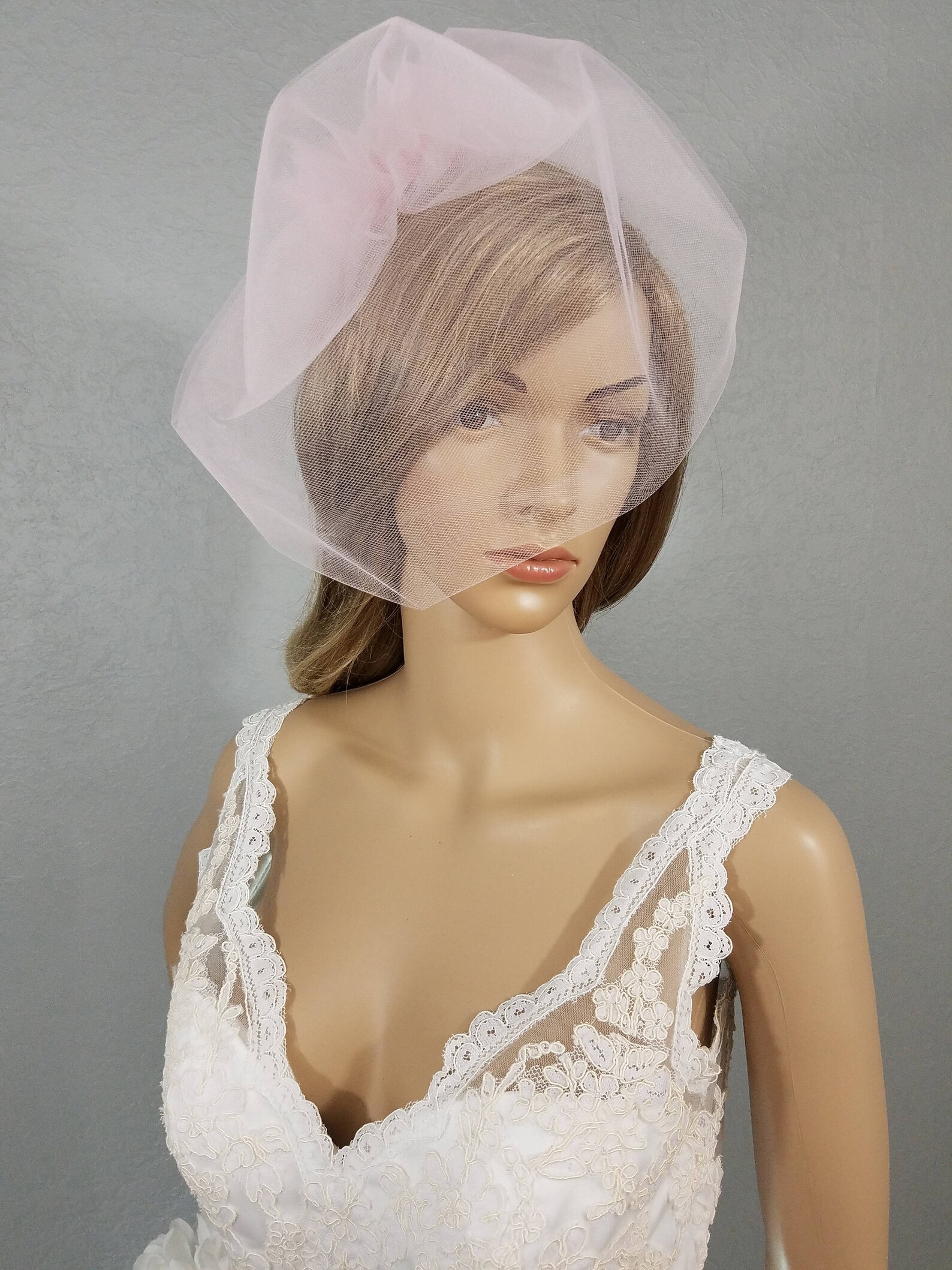 Blush Pink Birdcage Bridal Cage Veil Pink Veil Two Tulle Etsy