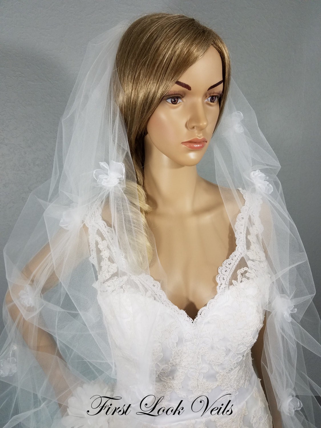 White Wedding Veil Waltz Bridal Veil Floral Pick Up Viel