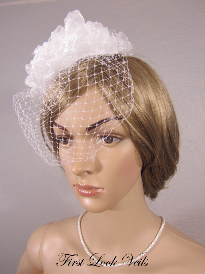 White Birdcage Veil Bridal Fascinator Bridal Vail Bird Cage Etsy