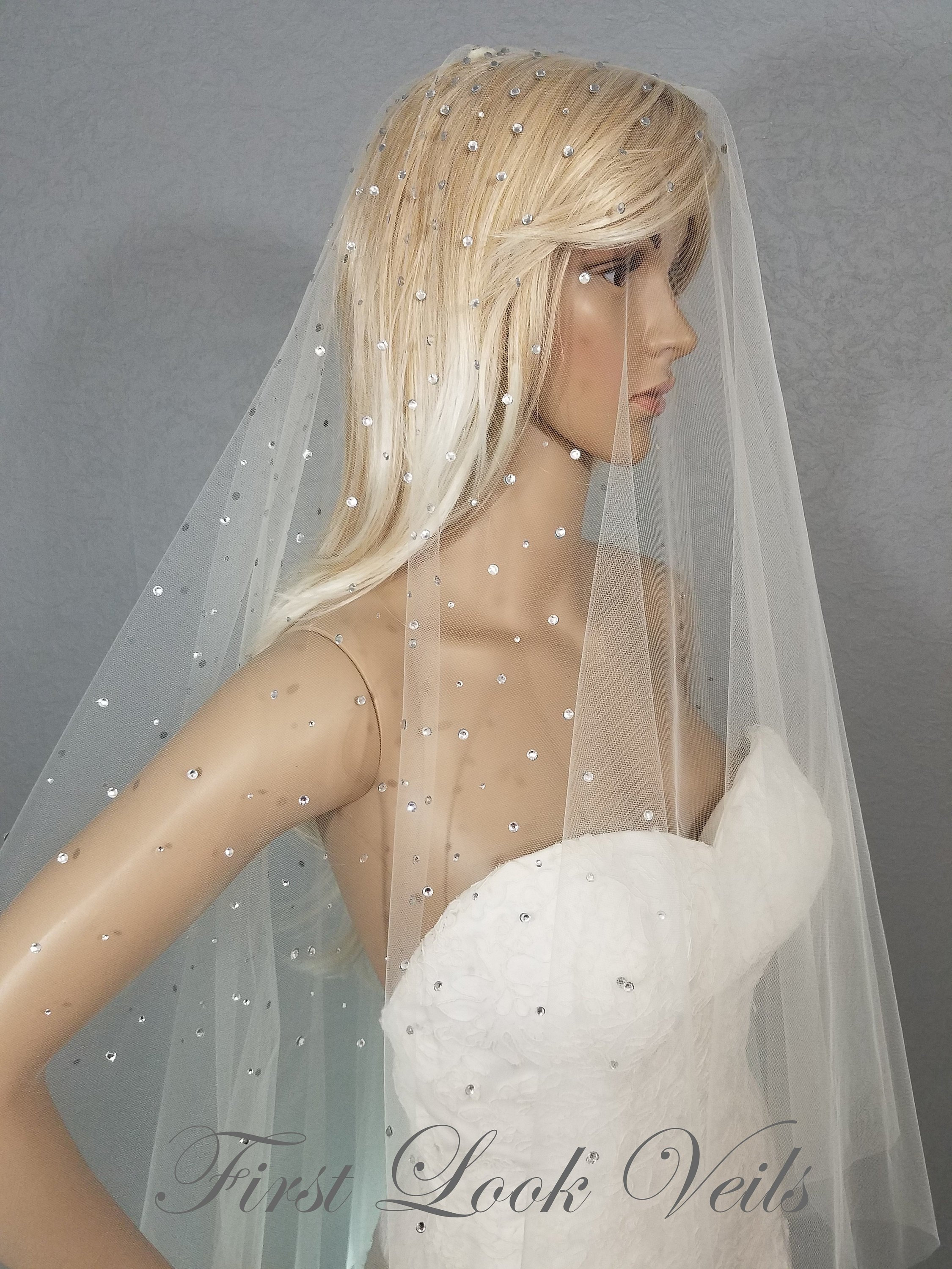 ivory wedding veils with crystals