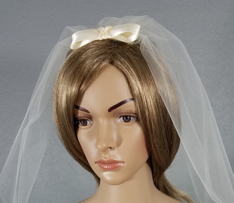 Ivory Bridal Veil, Wedding Veil, Bow Veil, Short Veil, Long Veil