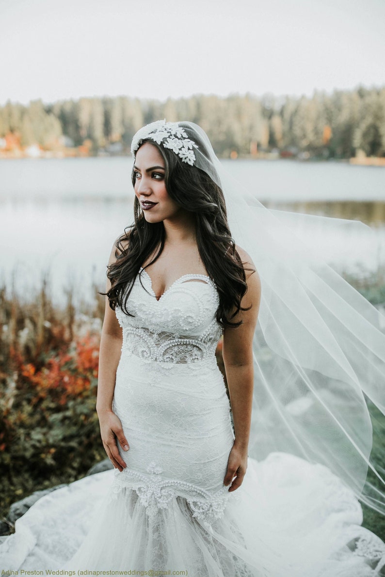 Ivory Bridal Veil Cathedral Veil Juliet Cap Veil Elegant. floral lace bridal veil. wedding accessories veils. Ivory Bridal Veil Cathedral Veil Juliet Cap Veil Elegant. floral lace bridal veil. wedding accessories veils.