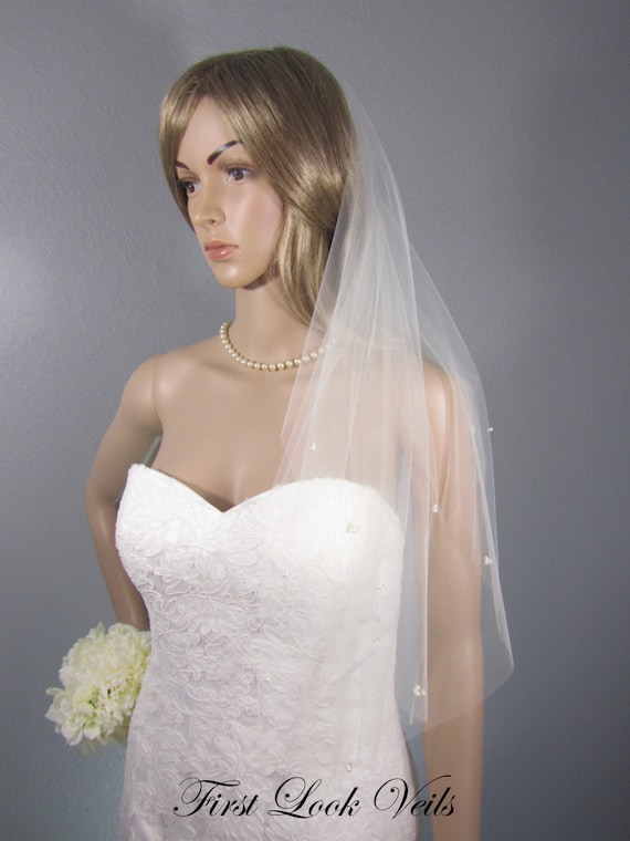 Ivory Pearl Veil Elbow Vail Bridal Vale Wedding Veil Glass Etsy