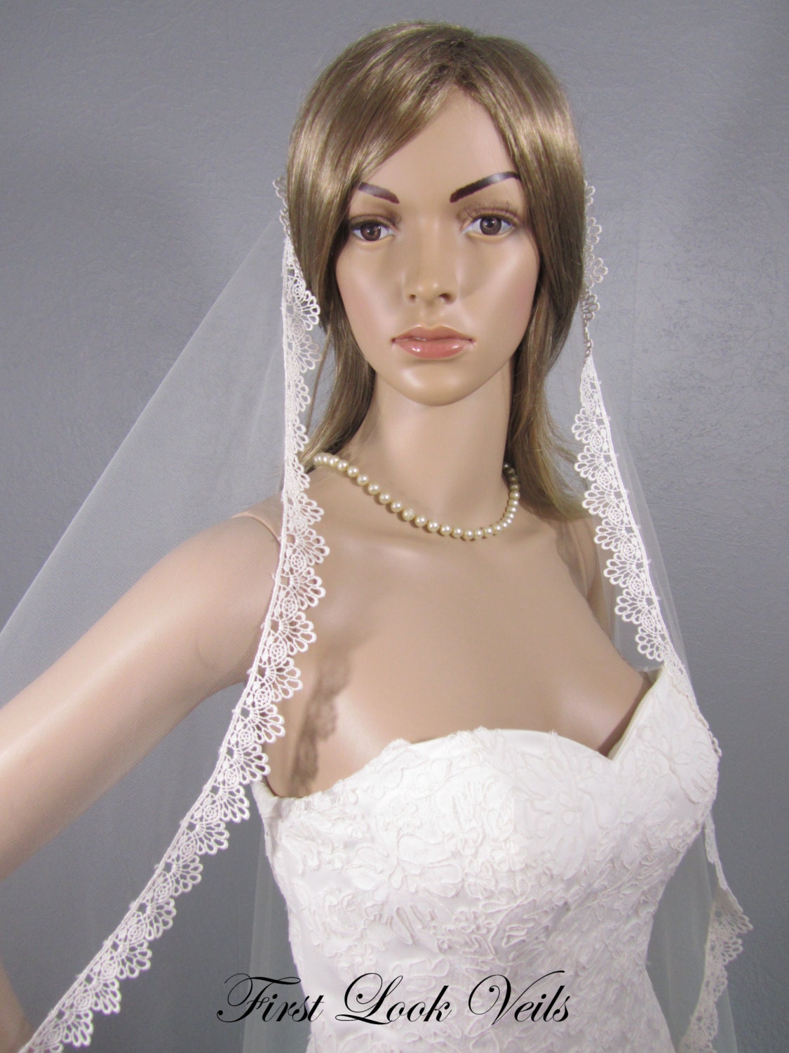 Ivory Bridal Veil Lace Wedding Veil Waltz Length Veil Etsy