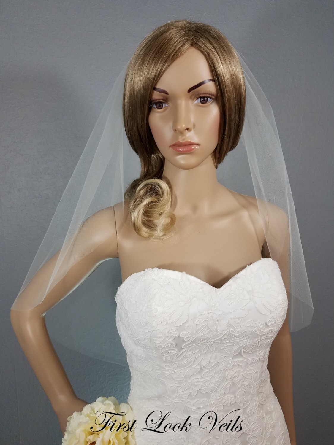 Ivory Waist Veil Wedding Veil Bridal Vail Long Veil Short