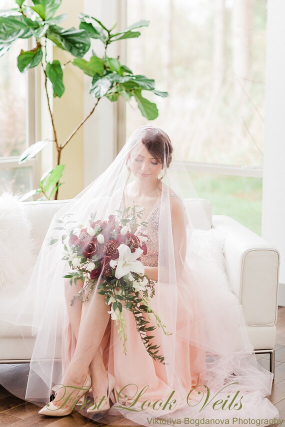 Velo da sposa rosa velo a goccia lunga velo da sposa lungo velo da sposa cattedrale velo lunghezza cappella velo rosa Etsy Italia
