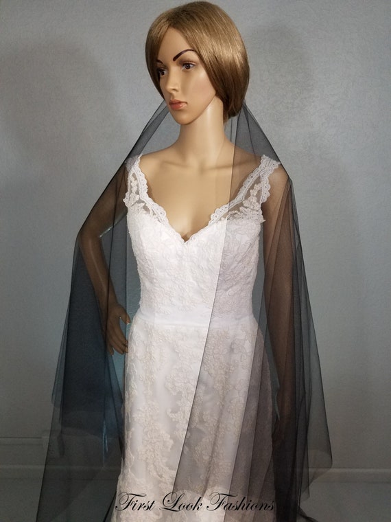 Black Bridal Veil Cathedral Vail Drop Blusher Vale One Etsy